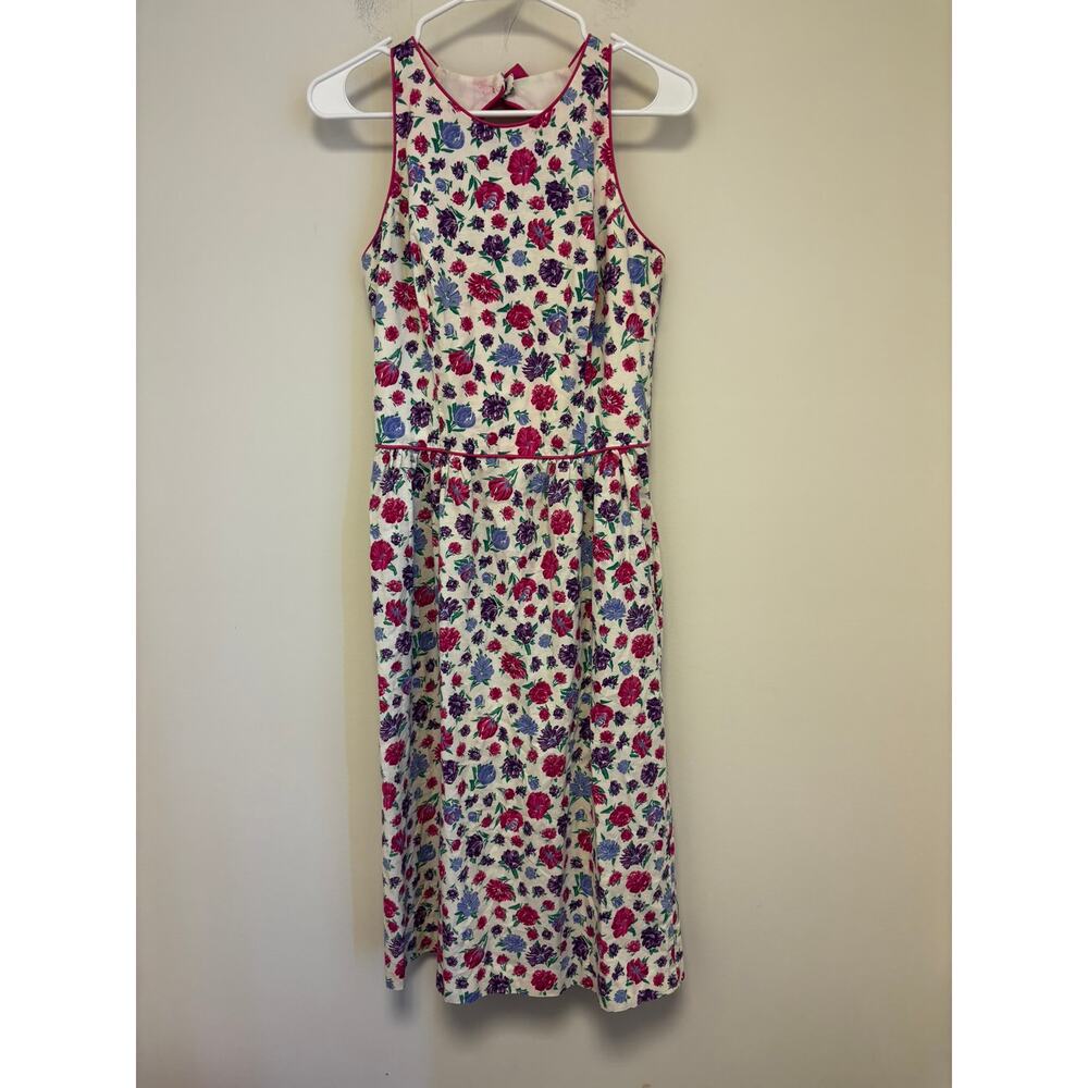 Vintage 80s Lanz Originals Floral Midi Sundress w/ Bow Back Made in USA